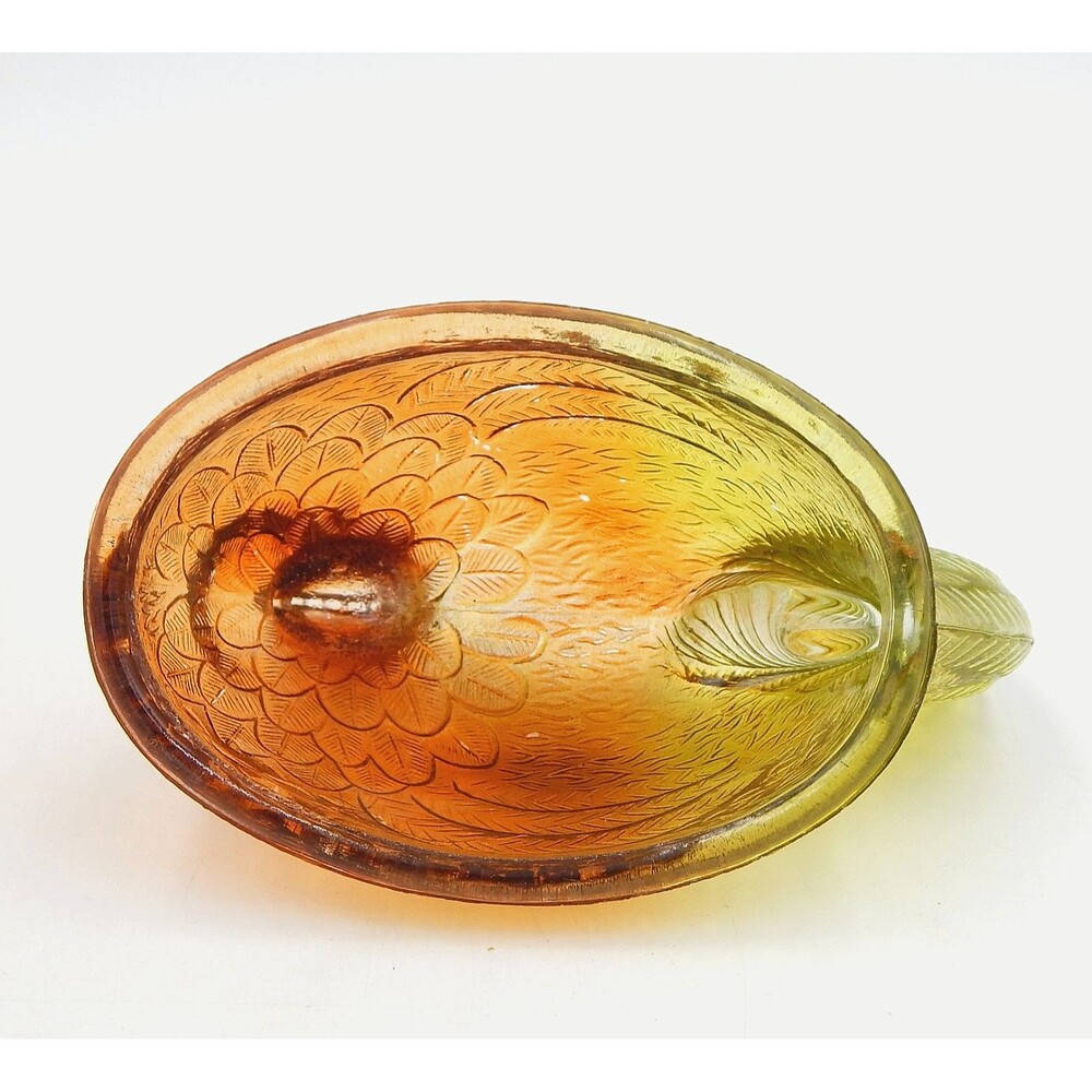 Glass Hen On Nest Ombre Amber Yellow 6 Inch Covered Candy Dish Vintage - Picture 6 of 14
